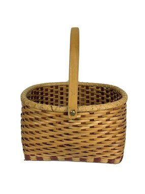 Wicker Vegetable Gathering Basket With Handle Red Brown Storage Organizer